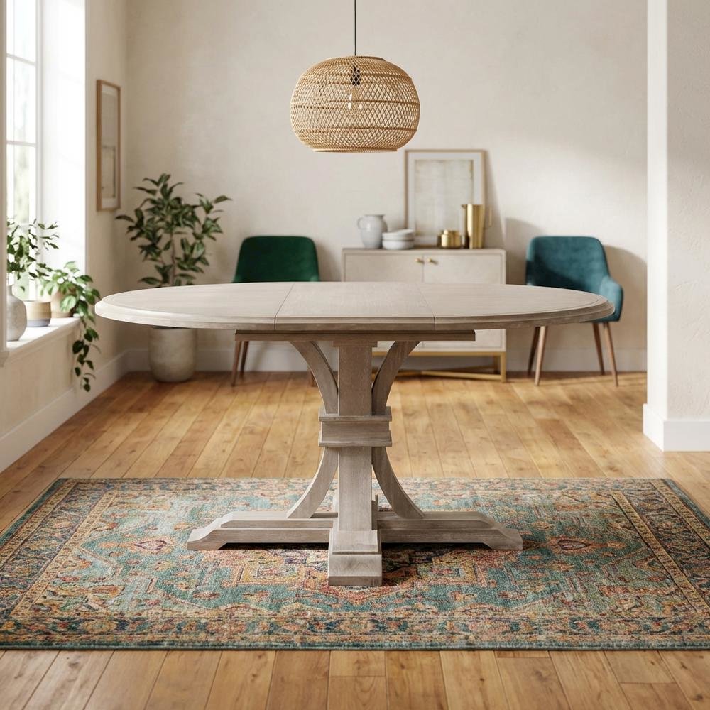 Solid Acacia 54-Inch Round Dining Table with Extension Leaf
