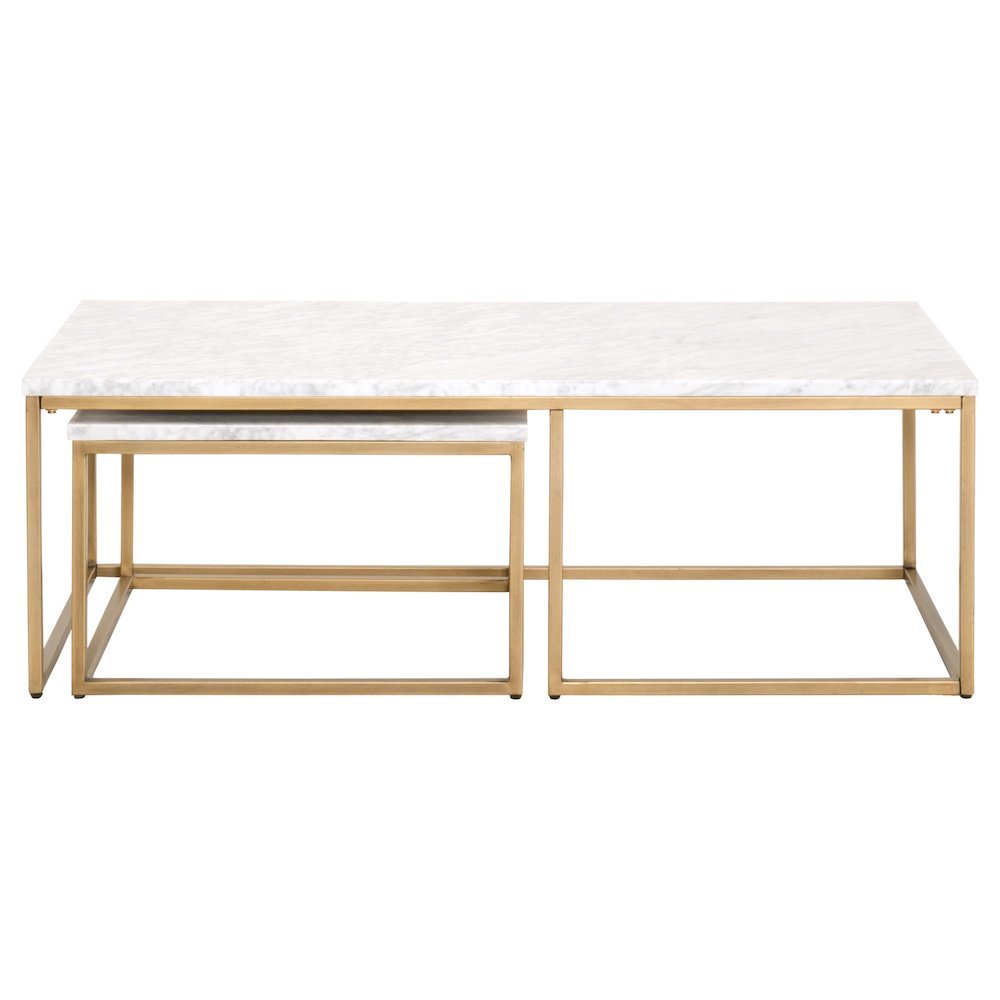 Nesting Coffee Table White, Two Pieces, Marble Veneer