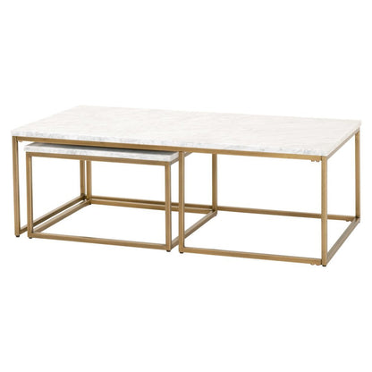 Nesting Coffee Table White, Two Pieces, Marble Veneer