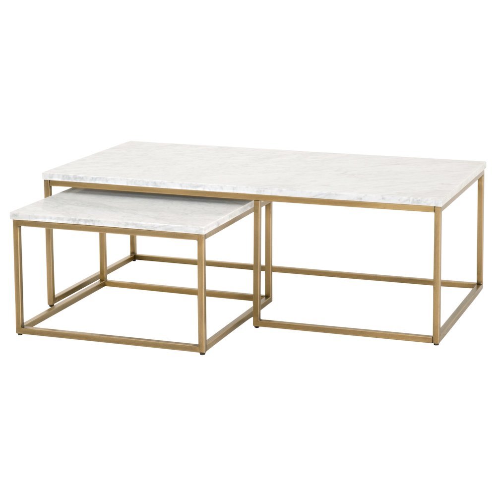 Nesting Coffee Table White, Two Pieces, Marble Veneer