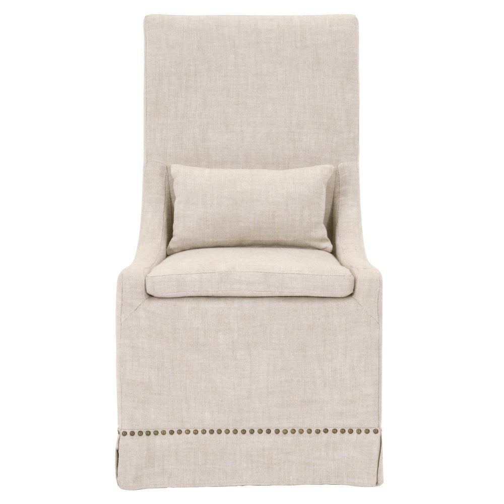 Beige Dining Chair 2-Piece Set, Stain-Resistant Fabric, Nailhead Trim