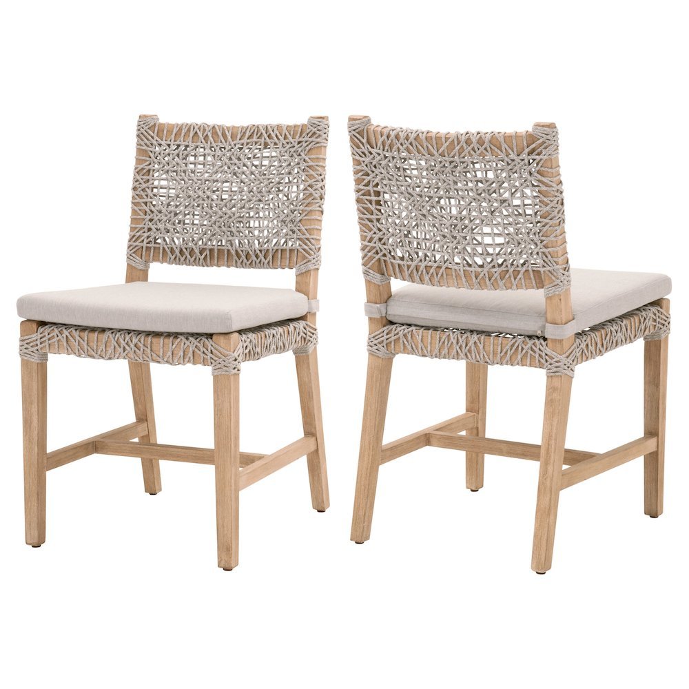 White Dining Chair 2-Piece Set, Solid Mahogany, Rope Design