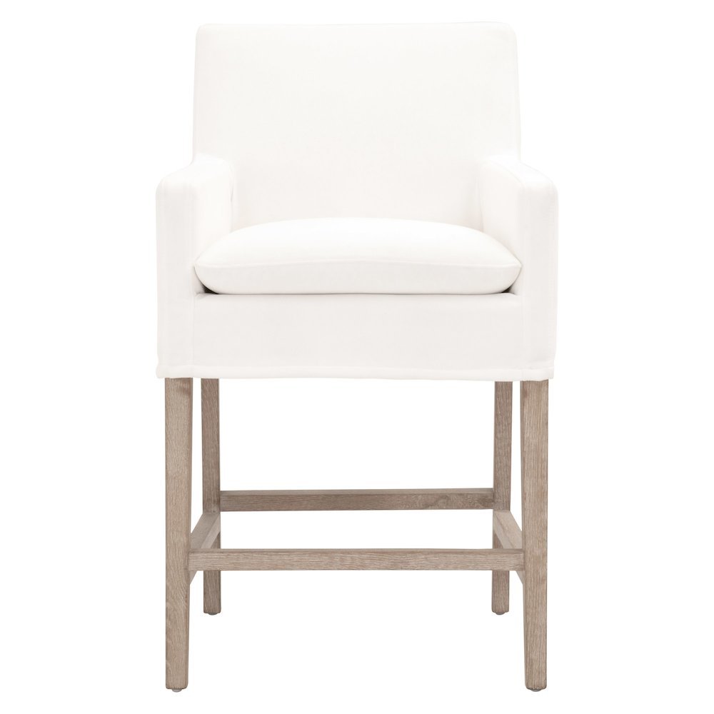 White Counter Stool, Solid Oak Base, Removable Slipcover
