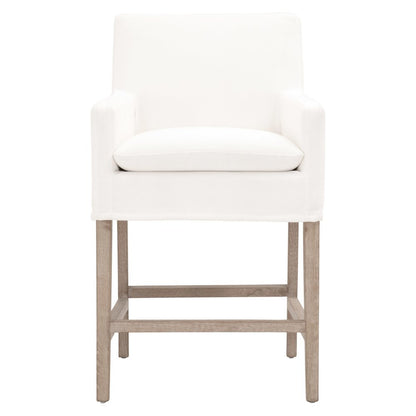 White Counter Stool, Solid Oak Base, Removable Slipcover