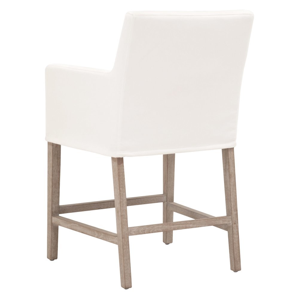 White Counter Stool, Solid Oak Base, Removable Slipcover