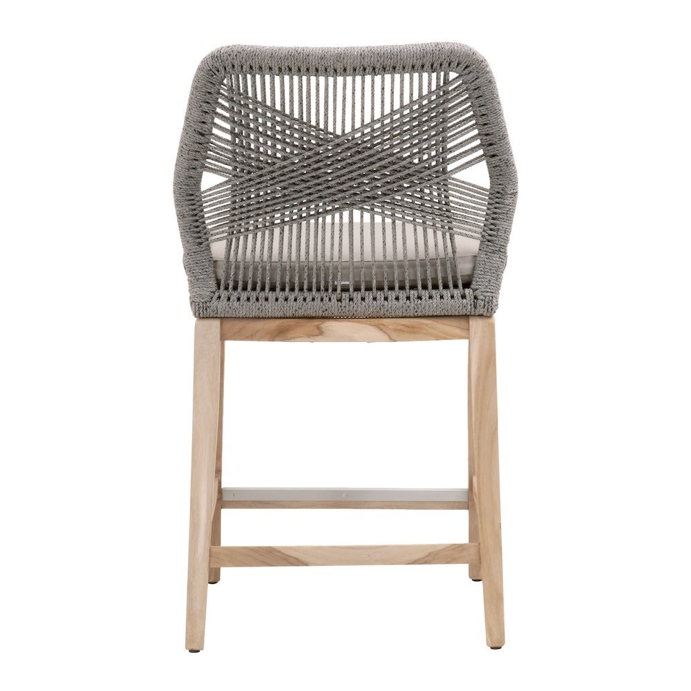 Gray Outdoor Counter Stool, Teak Legs, Aluminum Frame, Rope Weave