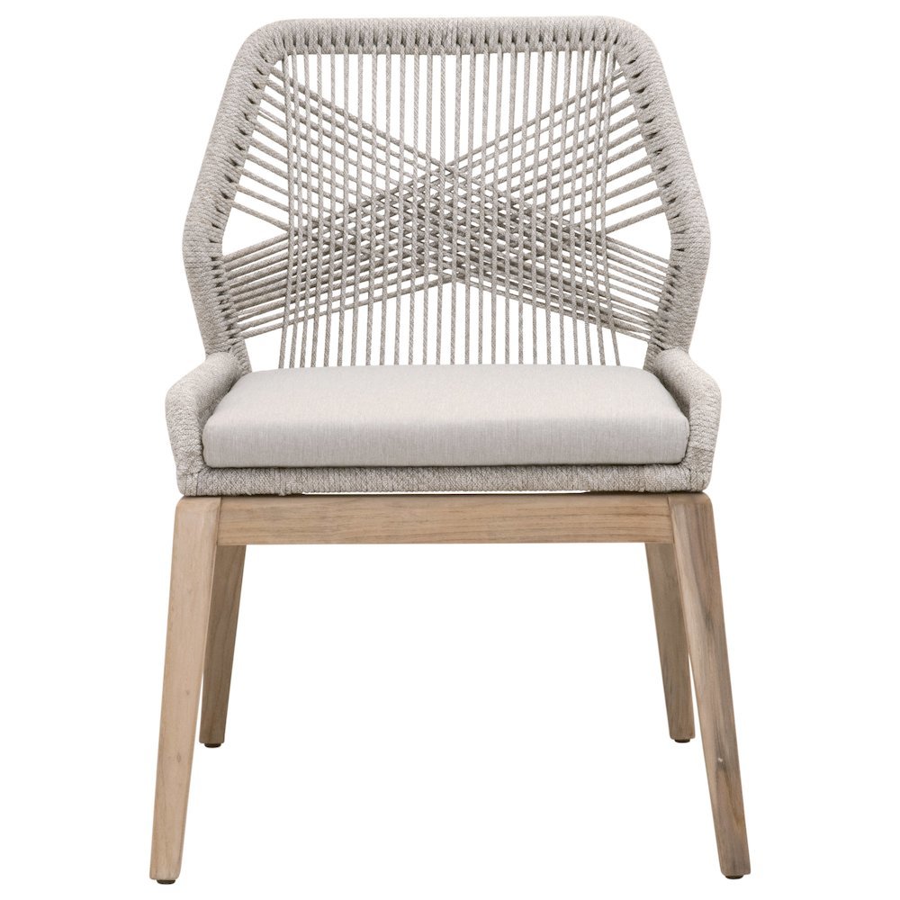 White Outdoor Dining Chair 2-Piece Set, Teak Base, Rope Weave