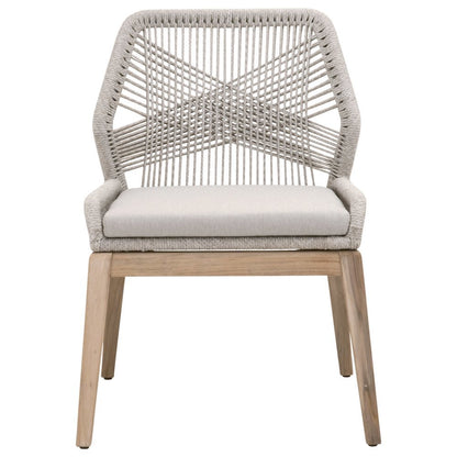 White Outdoor Dining Chair 2-Piece Set, Teak Base, Rope Weave
