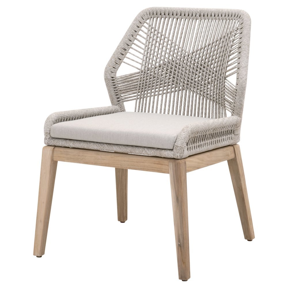 White Outdoor Dining Chair 2-Piece Set, Teak Base, Rope Weave