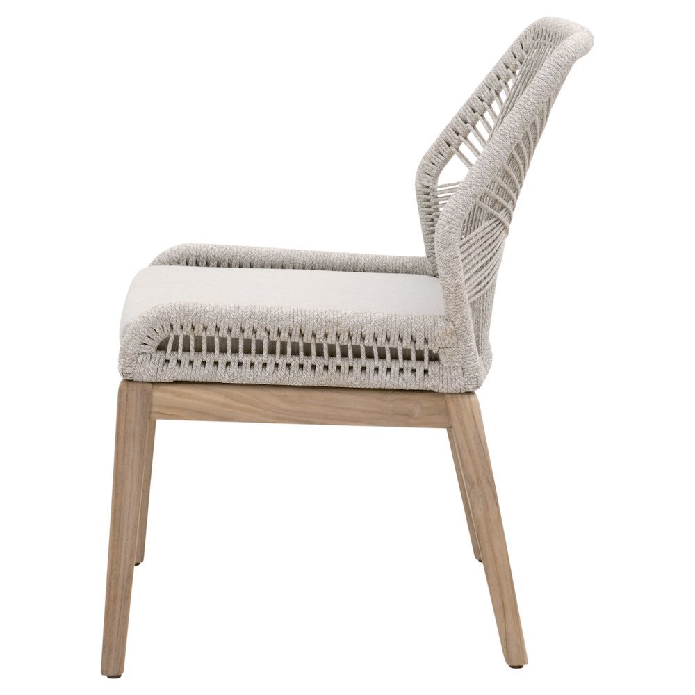 White Outdoor Dining Chair 2-Piece Set, Teak Base, Rope Weave