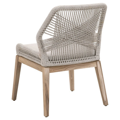 White Outdoor Dining Chair 2-Piece Set, Teak Base, Rope Weave