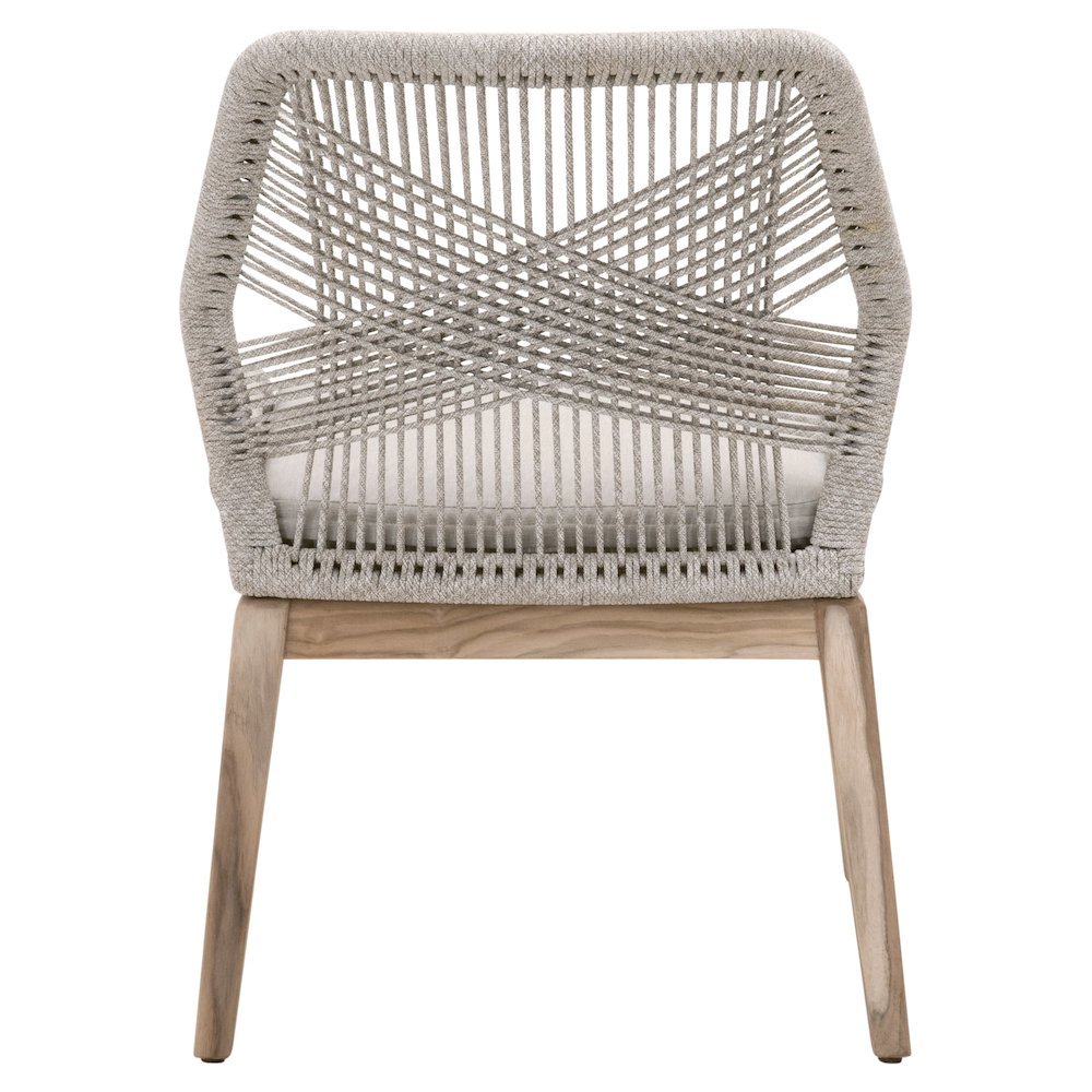 White Outdoor Dining Chair 2-Piece Set, Teak Base, Rope Weave