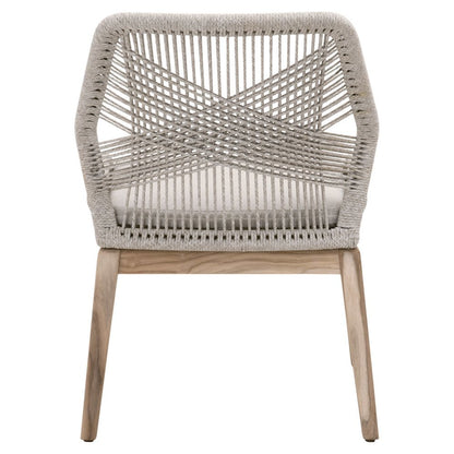 White Outdoor Dining Chair 2-Piece Set, Teak Base, Rope Weave