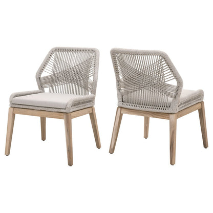 White Outdoor Dining Chair 2-Piece Set, Teak Base, Rope Weave