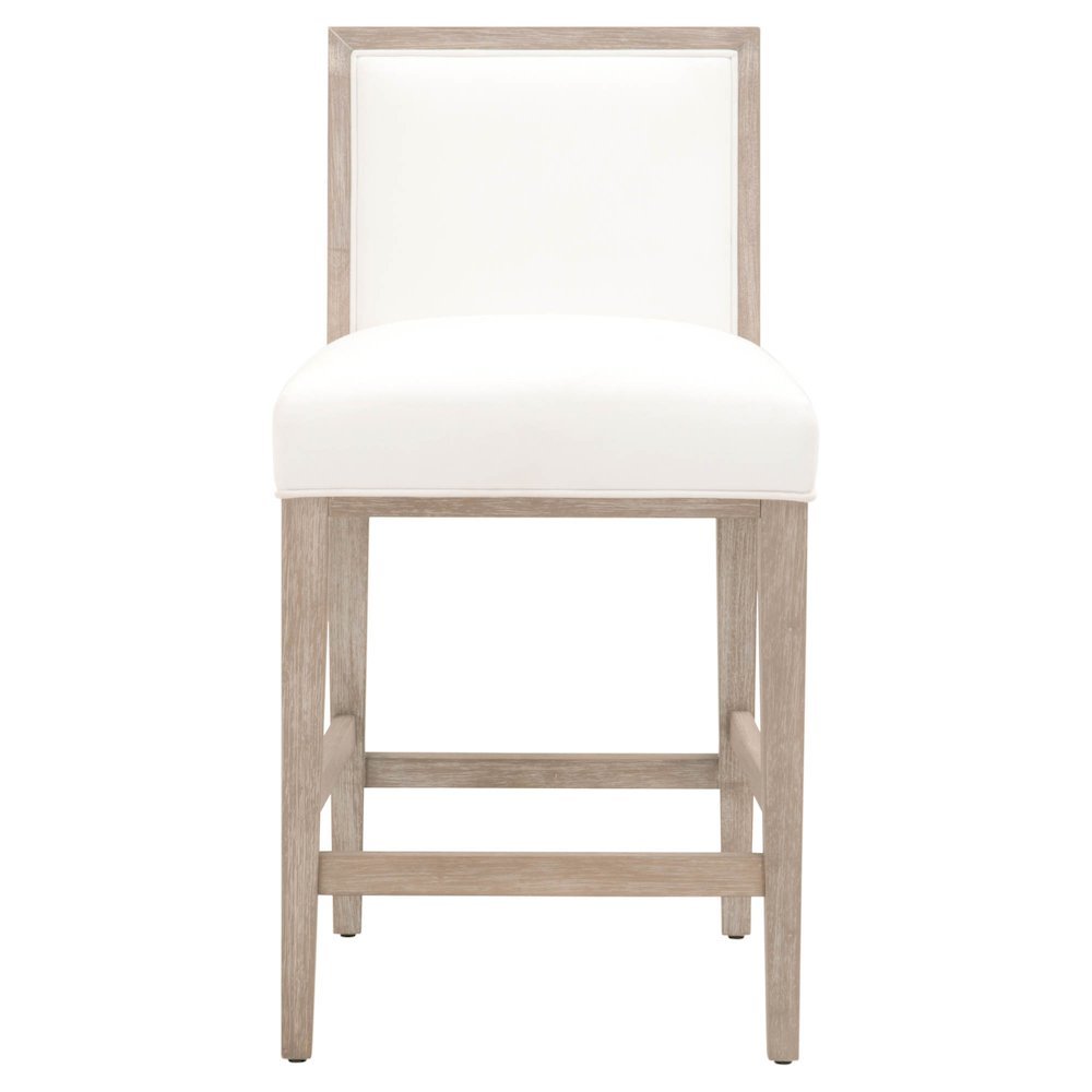 White Counter Stool 2-Piece Set, Upholstered, Rubberwood Frame