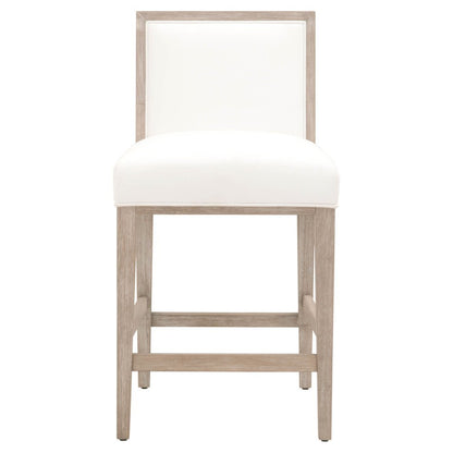 White Counter Stool 2-Piece Set, Upholstered, Rubberwood Frame