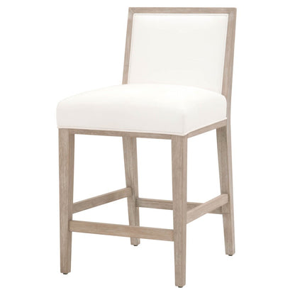 White Counter Stool 2-Piece Set, Upholstered, Rubberwood Frame