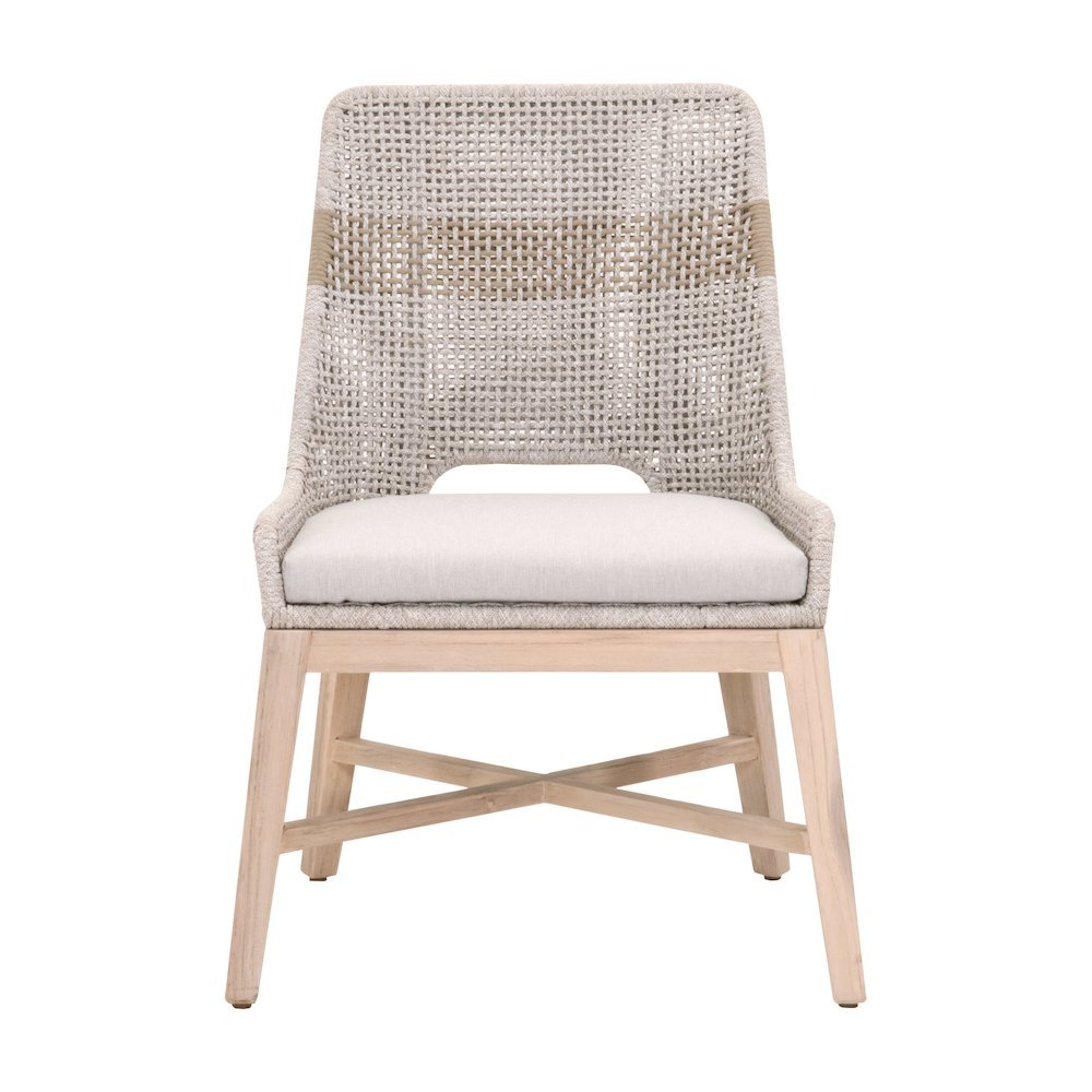 White Outdoor Dining Chair 2-Piece Set, Teak Base, Rope Pattern, X Base