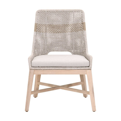 White Outdoor Dining Chair 2-Piece Set, Teak Base, Rope Pattern, X Base