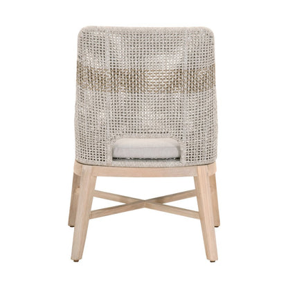 White Outdoor Dining Chair 2-Piece Set, Teak Base, Rope Pattern, X Base