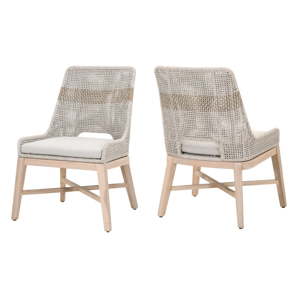 White Outdoor Dining Chair 2-Piece Set, Teak Base, Rope Pattern, X Base