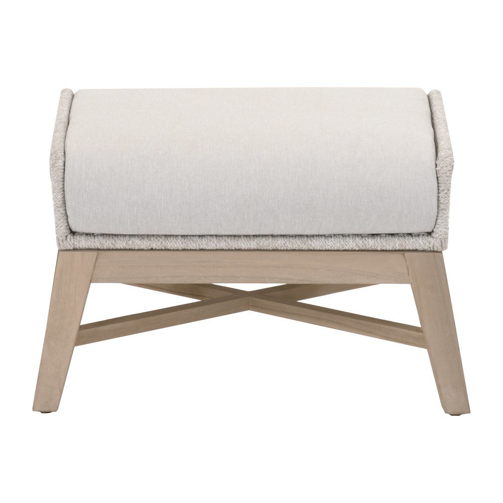 White Outdoor Footstool, Teak Base, Rope Weave, Removable Cushion