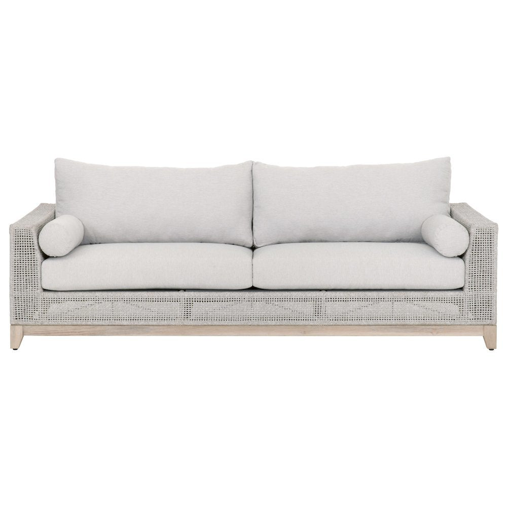 White Outdoor Sofa 90 Inches, Teak Base, Rope Weave, Removable Cushions