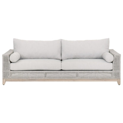 White Outdoor Sofa 90 Inches, Teak Base, Rope Weave, Removable Cushions