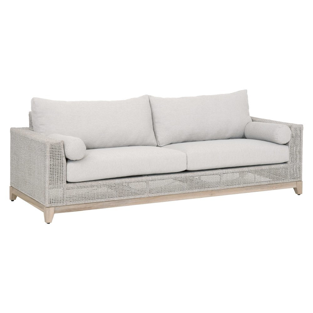 White Outdoor Sofa 90 Inches, Teak Base, Rope Weave, Removable Cushions