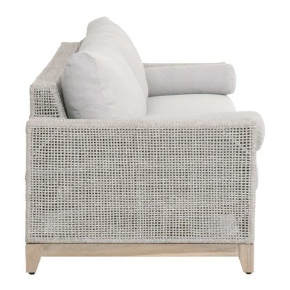 White Outdoor Sofa 90 Inches, Teak Base, Rope Weave, Removable Cushions