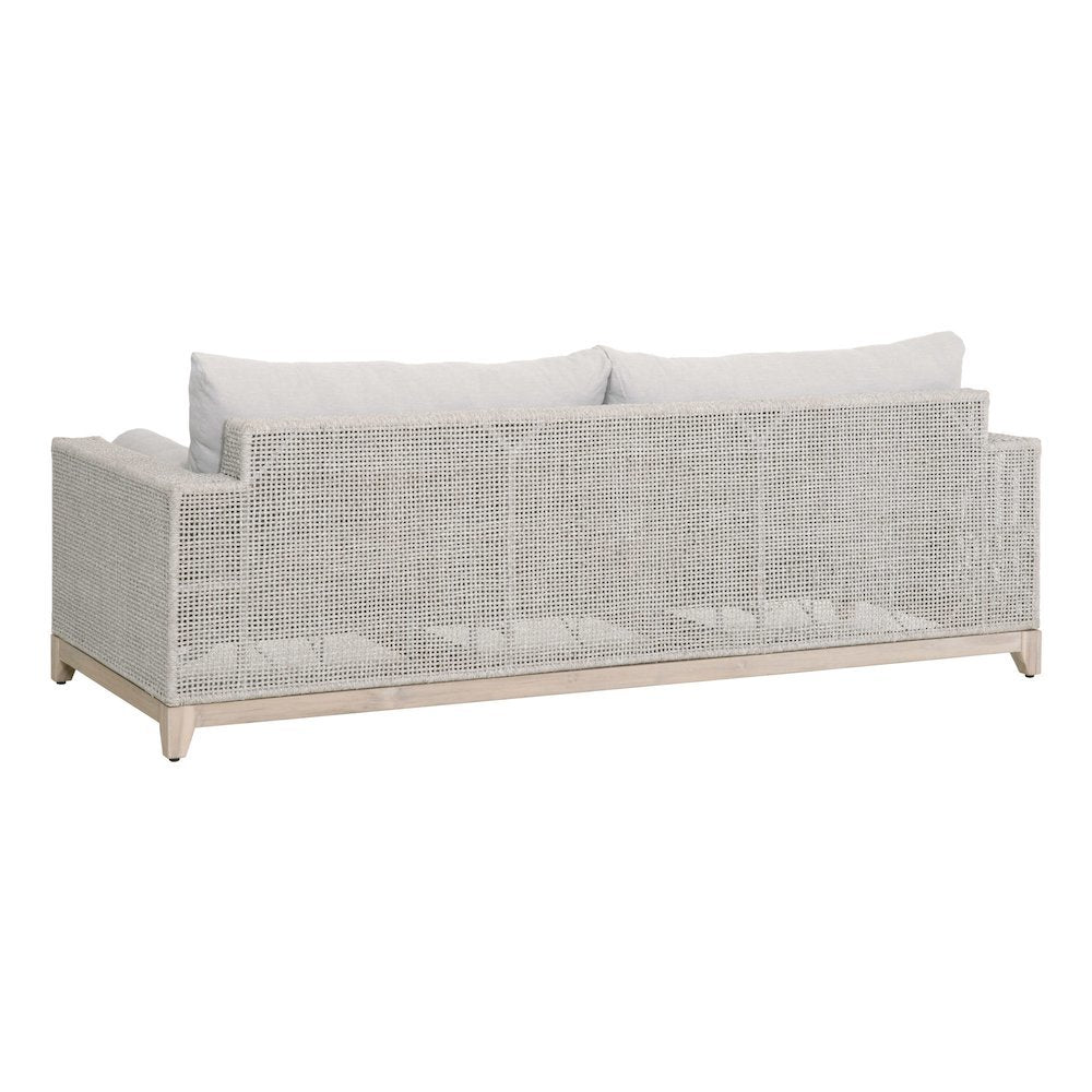White Outdoor Sofa 90 Inches, Teak Base, Rope Weave, Removable Cushions