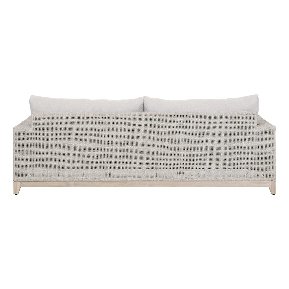 White Outdoor Sofa 90 Inches, Teak Base, Rope Weave, Removable Cushions