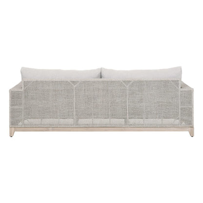 White Outdoor Sofa 90 Inches, Teak Base, Rope Weave, Removable Cushions