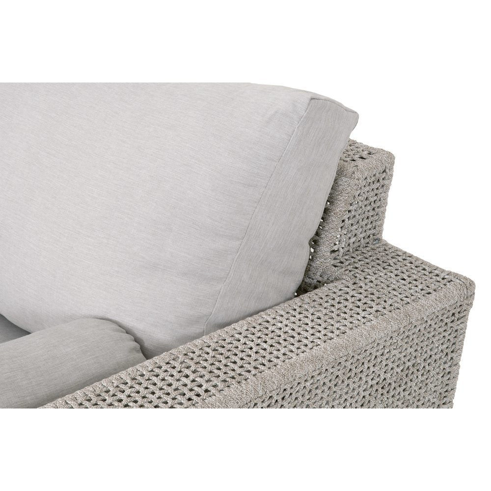 White Outdoor Sofa 90 Inches, Teak Base, Rope Weave, Removable Cushions