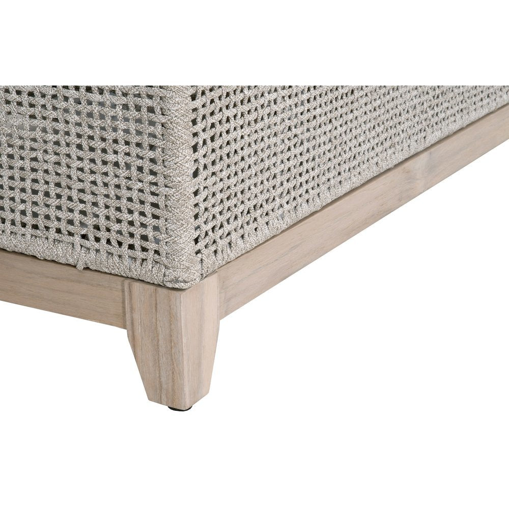 White Outdoor Sofa 90 Inches, Teak Base, Rope Weave, Removable Cushions