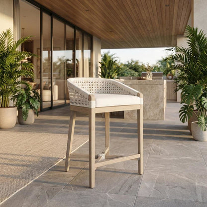 Outdoor Counter Stool with Reversible Cushion and Teak Frame