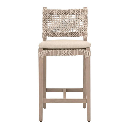 Transitional Outdoor Counter Stool With Reversible Cushion And Solid Teak Frame