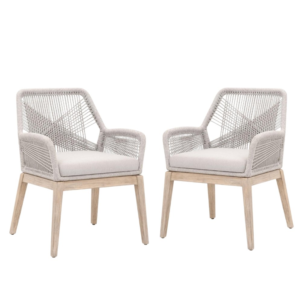 Gray Woven Armchair Set – Accent Chairs Set of 2 for Living Room Seating
