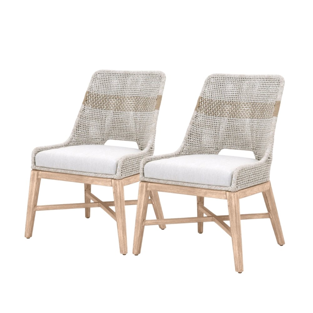 Gray Woven Chair Pair with Mahogany Frame, Accent Chairs Set of 2 Indoor