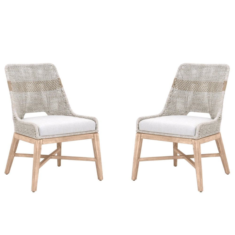 Gray Woven Chair Pair with Mahogany Frame, Accent Chairs Set of 2 Indoor