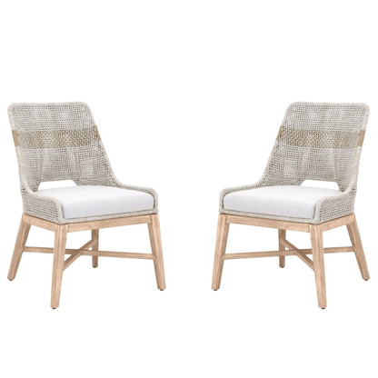 Gray Woven Chair Pair with Mahogany Frame, Accent Chairs Set of 2 Indoor