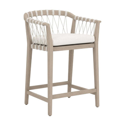 Transitional Pacific Outdoor Counter Stool, Reversible Seat Cushion, Wash Finish