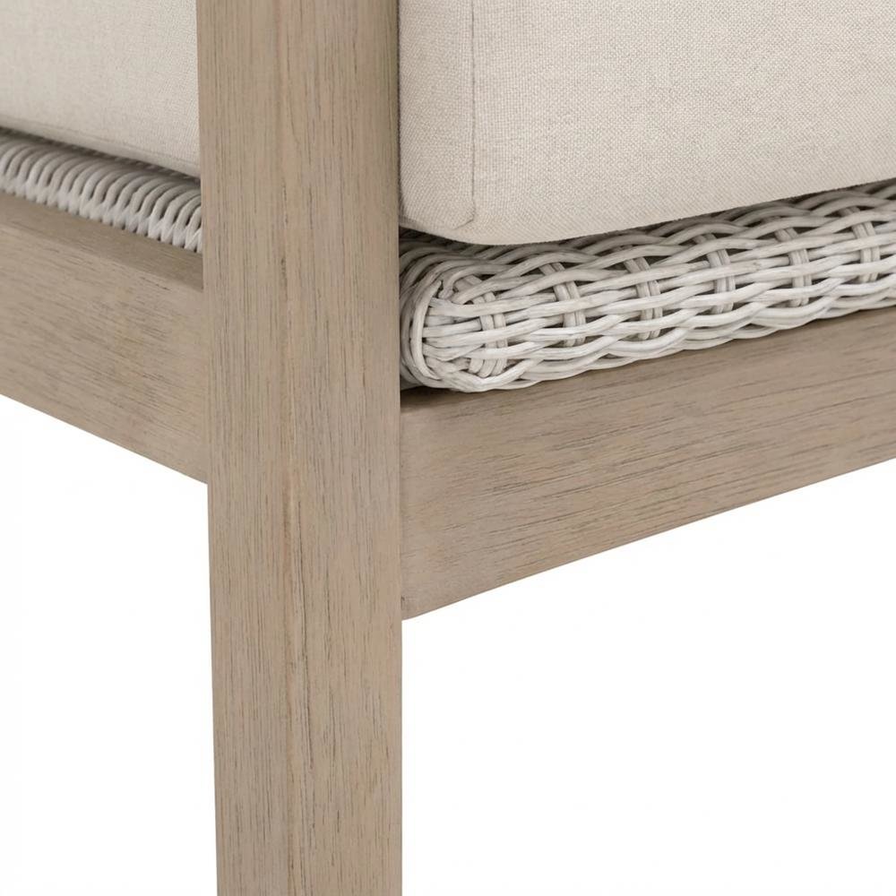 Transitional Outdoor Club Chair with Washed Ever Teak Finish, Performance Fabric