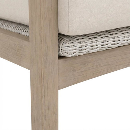 Transitional Outdoor Club Chair with Washed Ever Teak Finish, Performance Fabric