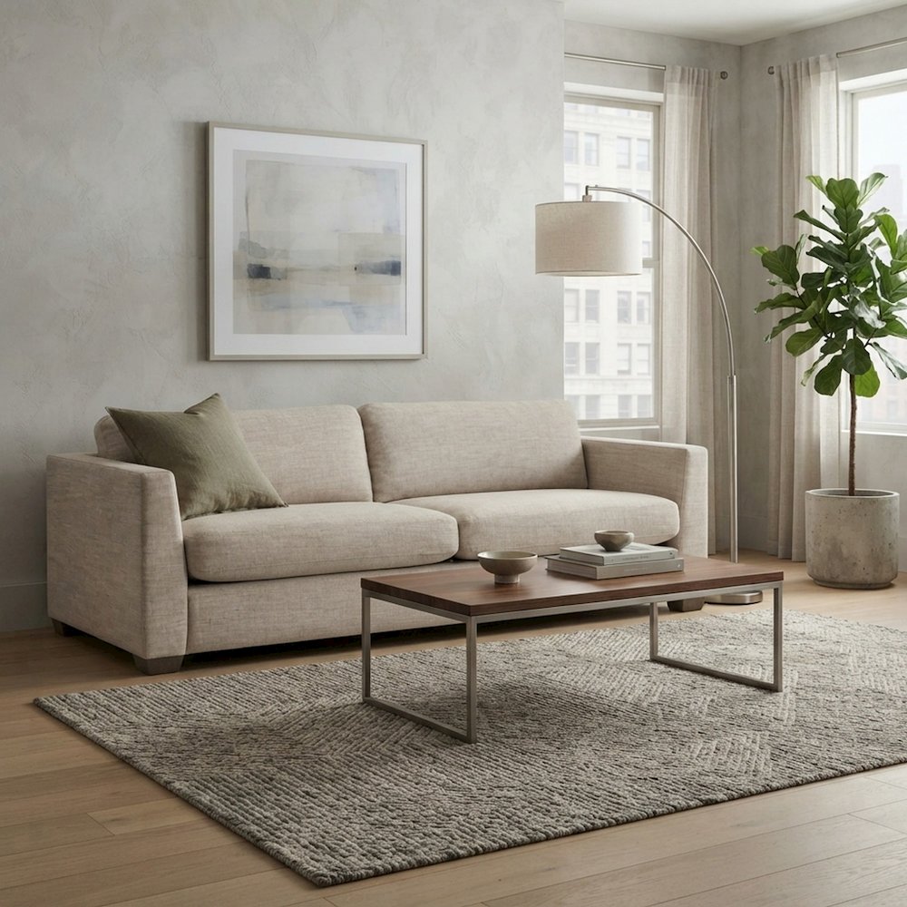 Starlight Canyon Home Taper Sofa, Performance Flax Linen, Natural Gray Oak
