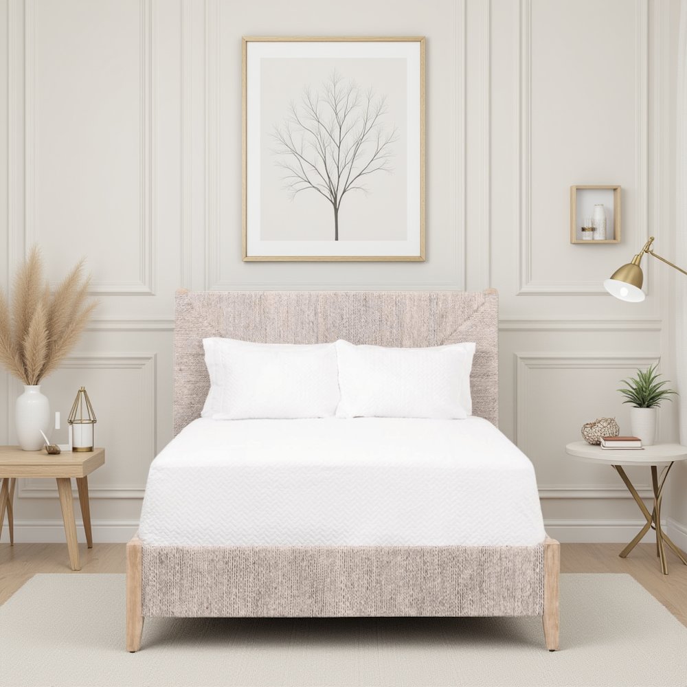 Gray King Size Bed Frame – Wood Platform Bed with Modern Design Finish