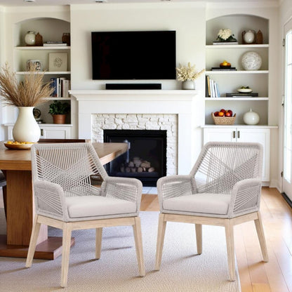 Gray Woven Armchair Set – Accent Chairs Set of 2 for Living Room Seating