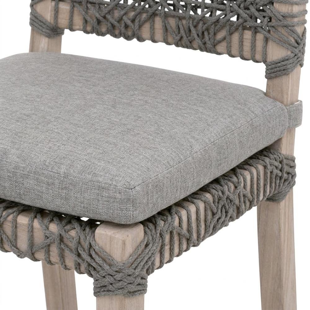 Solid Teak Rope-Woven Outdoor Counter Stool with Cushion, Gray Teak