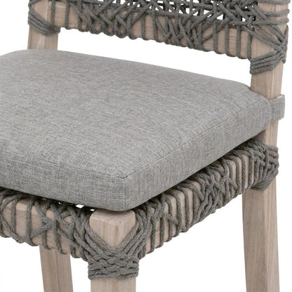 Solid Teak Rope-Woven Outdoor Counter Stool with Cushion, Gray Teak