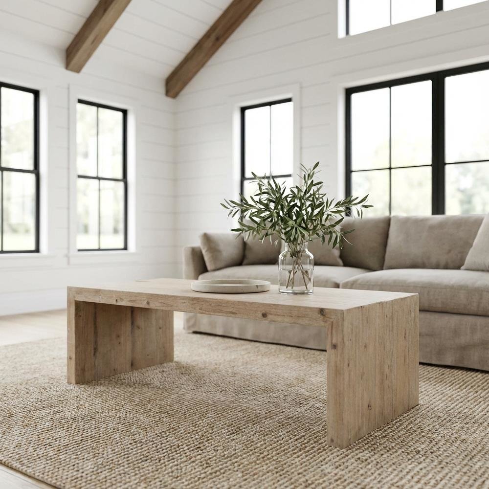 Gray Transitional Coffee Table with Solid Reclaimed Pine Frame and MDF Top